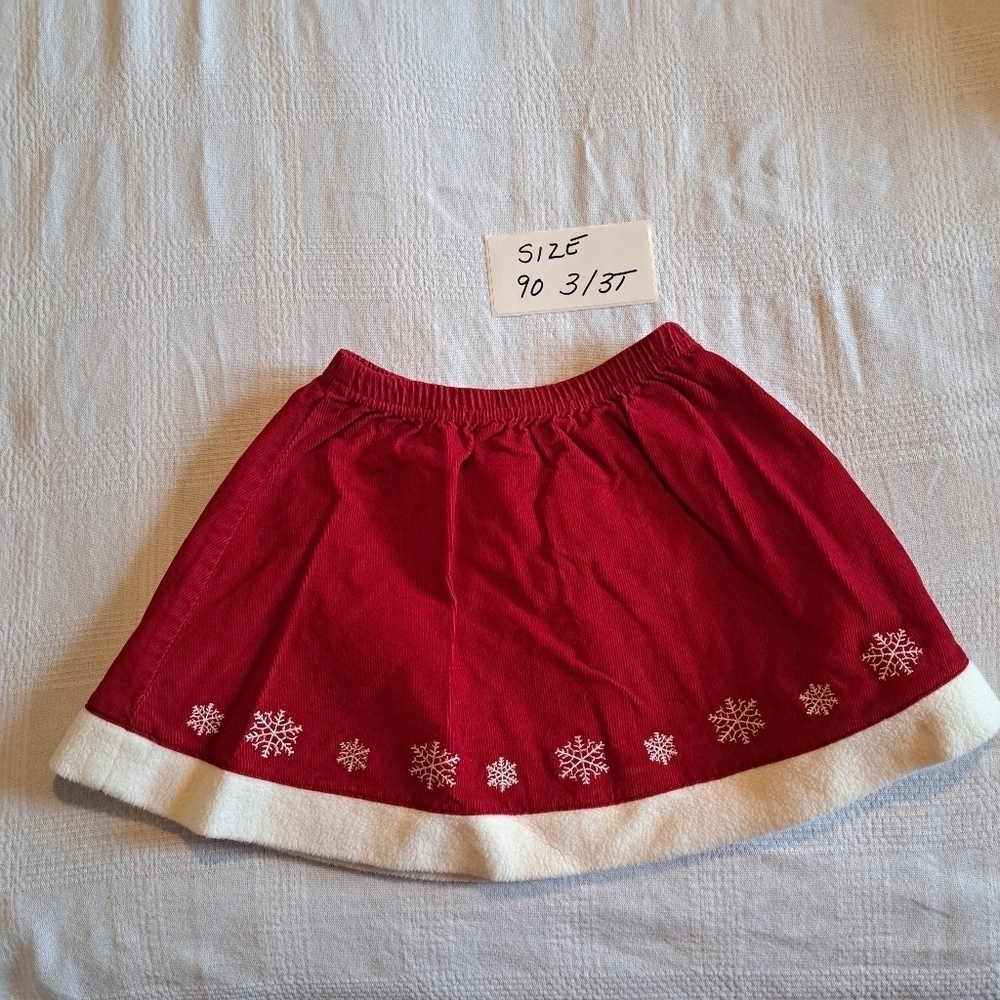 Hanna Andersson girls size 90 or 3T deep red corduroy skirt with snowflakes